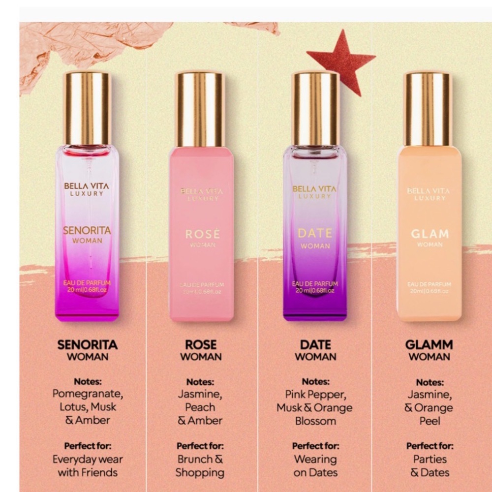 Bella Vita Luxury Perfume Collection-  Senorita, Rose, Date and Glam. 20ml each - Picture 2 of 6